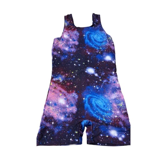 Kids Galaxy Print Sleeveless One-Piece Gymnastics Unitard Bodysuit 150 (10/11) - Picture 1 of 3